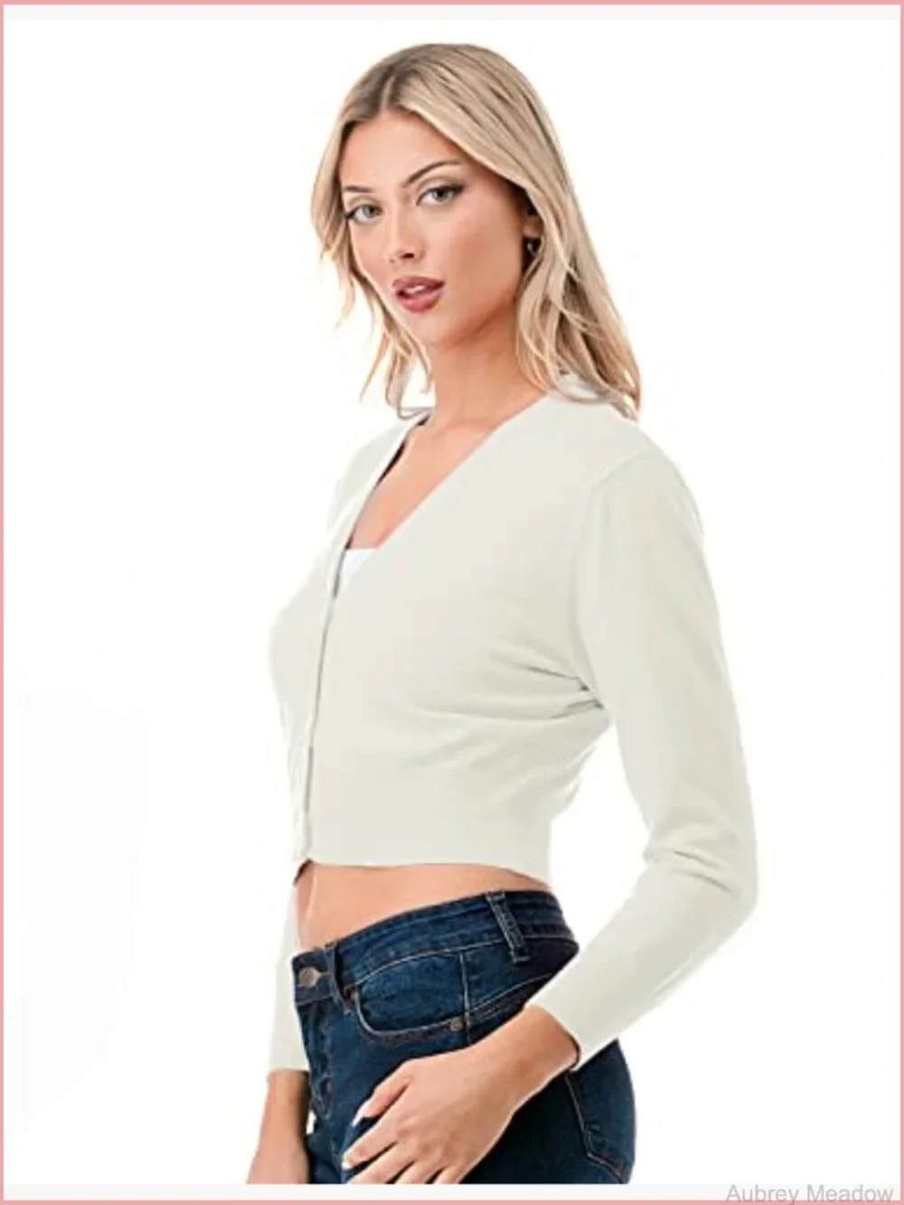 3/4 Sleeve Open Front Cropped Cardigan Sweater